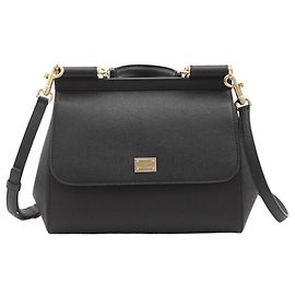 Sac à main Sicily large en cuir noir Dolce & Gabbana Noir