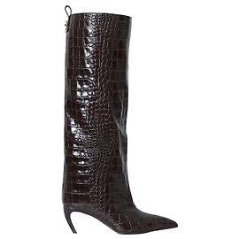 Botas Attico Lea em couro com estampa de crocodilo castanho escuro Marrom
