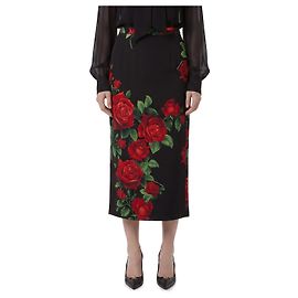 Dolce & Gabbana Red Rose print midi skirt Black