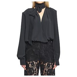 Federica Tosi Überkreuz-Bluse mit Schal Schwarz