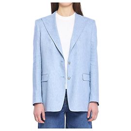 Tagliatore Veste stretch en lin et coton à boutonnage simple Bleu clair