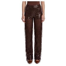 Federica Tosi Pantalon à sequins et franges Marron