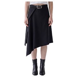 Attico Falda midi asimétrica con cinturón Negro
