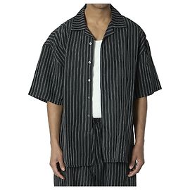 Willy Chavarria Camicia a righe con colletto camp Nero