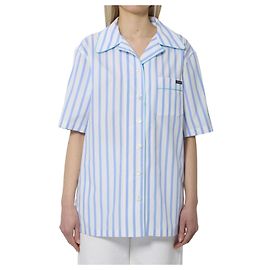 Camisa de popeline de algodão e seda riscada Dolce & Gabbana Azul claro