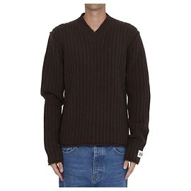 Dolce & Gabbana Brown Ribbed Wool V-neck Sweater Brown
