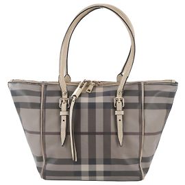 Burberry Check Leder-Tote-Bag Beige