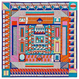 Hermès Lenço A Garden of Shapes 90cm Multicor