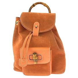 Gucci Bamboo Suede Backpack Brown Golden Orange