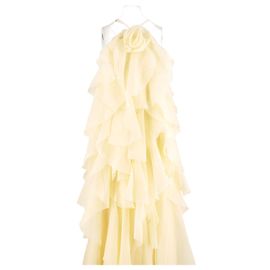 Autre Marque Vestido largo acampanado amarillo AJE con volantes y flor Amarillo