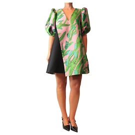 Autre Marque Mini vestido rosa com mangas bufantes e estampa de folhas - size UK 8 Rosa