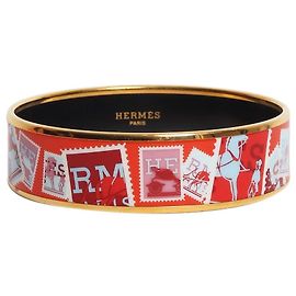 Hermès Red and gold enamel printed bracelet Red