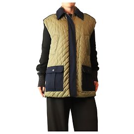 Ganni Khaki and navy contrast-panel quilted vest - size UK 10 Green