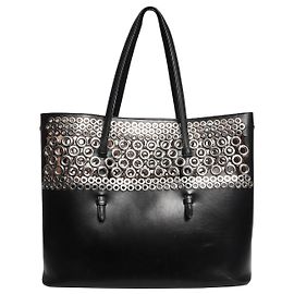 Alaïa Shopper aus schwarzem Leder mit Ösen Schwarz