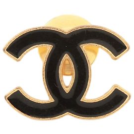 Chanel Black and gold Coco Mark 02A pin badge Black