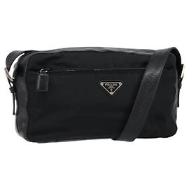 PRADA Bolso de Hombro Nylon Piel Negro Plata Otro