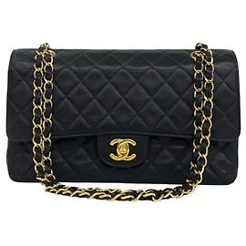 Bolso de hombro 2-way Chanel de piel de becerro granulada negra Negro