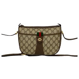 Bolsa de Ombro Gucci Vintage Sherry Line GG Logo Marrom Vermelho Verde