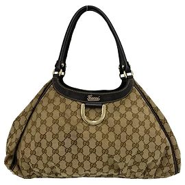 Gucci Brown Canvas and Leather Tote Handbag Brown