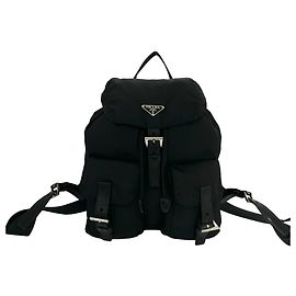 Mochila Prada em nylon Tessuto Pocono e couro com logótipo triangular Preto