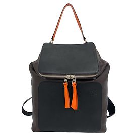 Mochila Loewe Goya Anagram Logo em couro de bezerro Marrom Preto Laranja