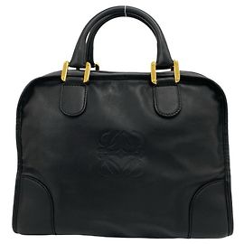 LOEWE Vintage Amazona Anagram Logo Leather Handbag Black