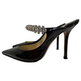Jimmy Choo Bing 100 Patent Leather Crystal Mules Black
