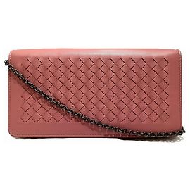 Bottega Veneta Red Brown Leather Chain Wallet Brown