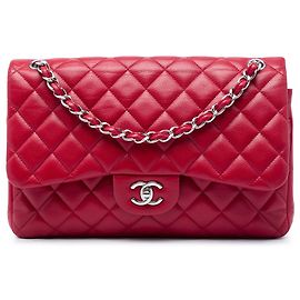 Chanel Red Jumbo Classic Caviar Double Flap Rosso