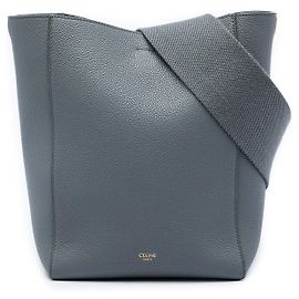 Céline Sac Seau Sangle Celine Petit en Veau Grainé Gris Marron Gris anthracite