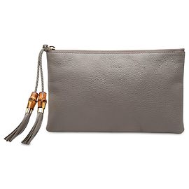 Gucci Clutch aus grauem Kalbsleder mit Bambus Braun Anthrazitgrau