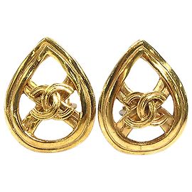 Boucles d'oreilles clips Chanel Gold CC plaquées or en forme de larme Doré