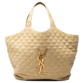 Autre Marque Saint Laurent Beige Maxi Quilted Nubuck Icare Shopping Tote Beige