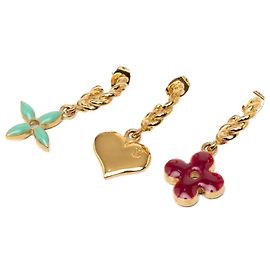 Boucles d'oreilles Louis Vuitton Gold Gold Plated Enamel Sweet Monogram Push Back Doré