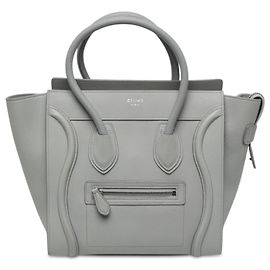 Céline Celine Bolsa Luggage Micro em Pele de Bezerro Cinza Marrom