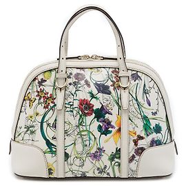 Gucci White Small Leather Flora Nice Dome Satchel White
