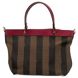 Borsa Satchel Fendi Large Pequin Canvas Marrone Marrone