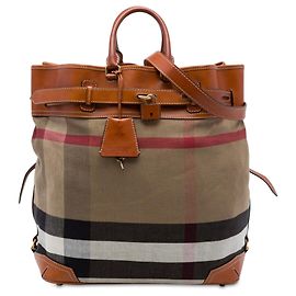 Borsa Satchel Burberry in tela Mega Check marrone e pelle Marrone