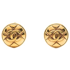 Chanel Gold CC vergoldete gesteppte runde Clip-On-Ohrringe Golden