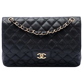 Chanel Black Jumbo Classic Caviar Double Flap Noir
