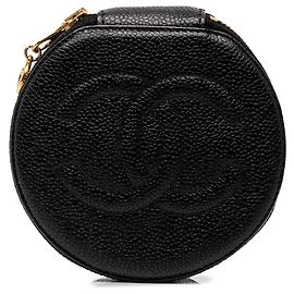 Estuche de Joyas Redondo de Viaje Chanel en Caviar Negro Negro