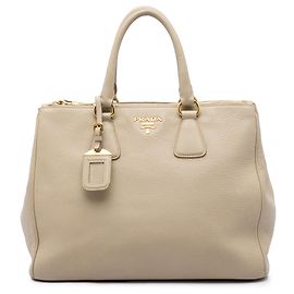 Prada Beige Vitello Daino Double Zip Convertible Tote Beige
