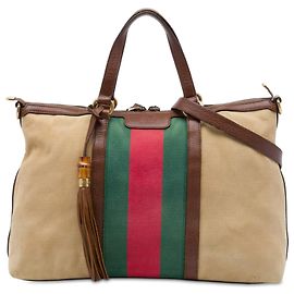Gucci Beige Medium Canvas Web Rania Top Handle Bag Beige