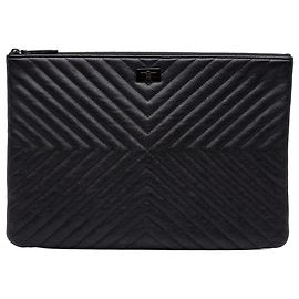 Chanel Black Large Diagonal Chevron Lambskin So Black Reissue 2.55 O Case Clutch Schwarz