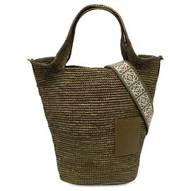 LOEWE Mini Raffia Slit Satchel in Grün Grün Olivgrün