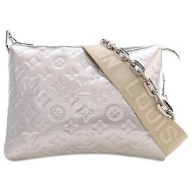 Louis Vuitton Silver Monogram Embossed Puffy Lambskin Coussin PM Silber