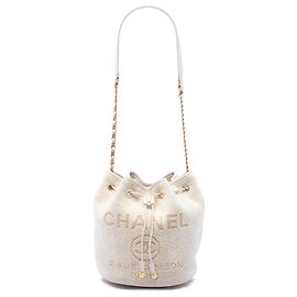 Bolso de cubo con cordón Chanel Deauville Small en tweed blanco Blanco Crudo