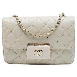 Chanel White Mini Sheepskin Beauty Lock Flap Branco Cru