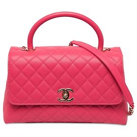 Bolsa Chanel Coco Top Handle Small em couro caviar matelassé rosa Rosa