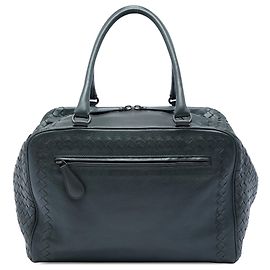 Bolsa Bottega Veneta Madras Brera em pele de cabra cinza com acabamento Intrecciato Marrom Cinza antracite
